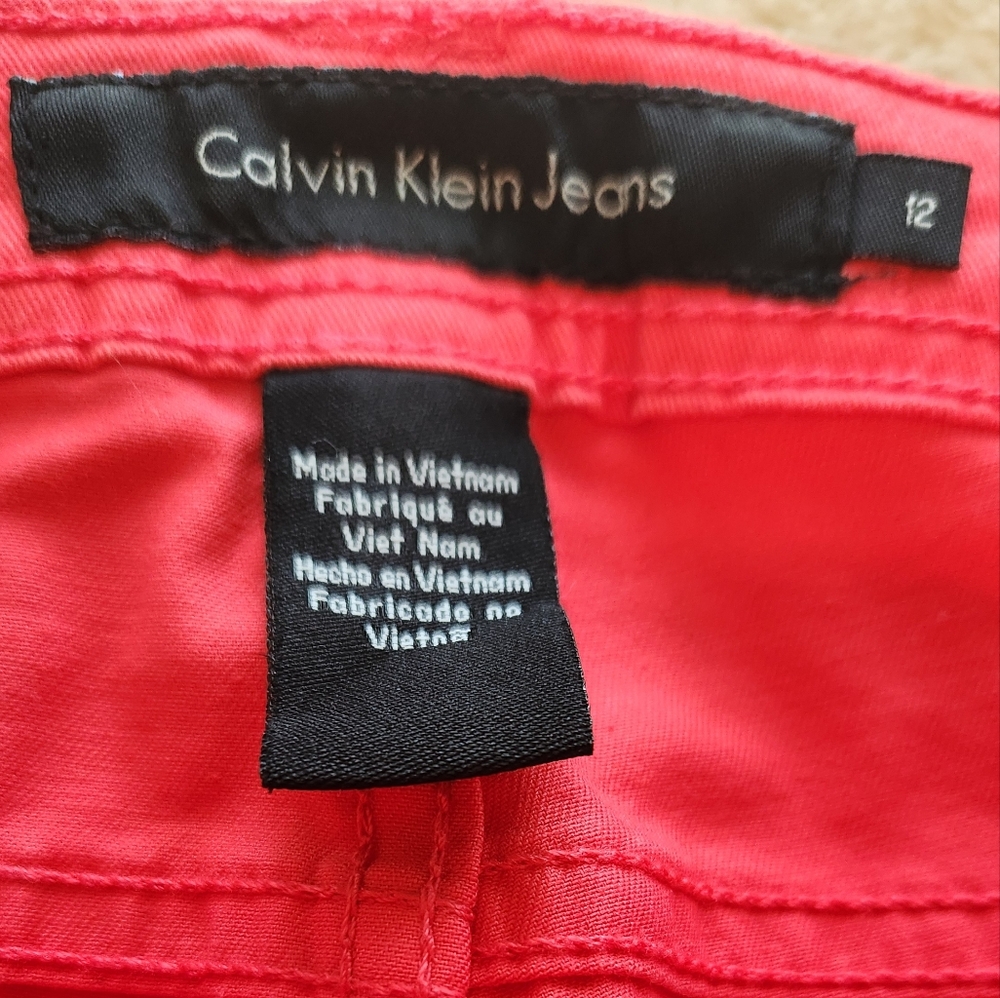 Calvin Klein Skinny Crop Orange/Red Color Jeans, Size 12 - Picture 3 of 8